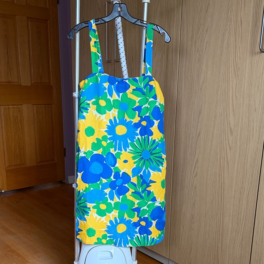 J. Crew Linen Bland Bright Blue, Yellow & Green Floral Sundress